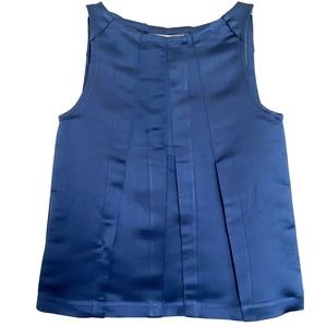 Alice + Olivia Silk Pleated Scoop Neck Sleeveless Blue Blouse Tank Top Size M